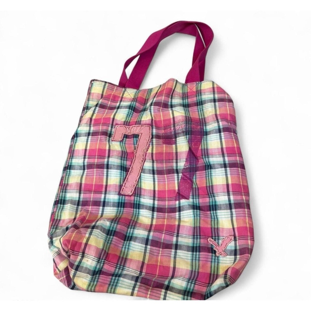 American Eagle Outfitters Plaid Everyday Tote Bag Pink 18" Y2K Preppy
